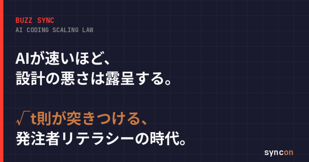 【BUZZ SYNC】「AIが速いほど、設計の悪さが露呈する」——やねうら王氏の√t則が、AI時代の発注者に突きつける現実 | SYNCON